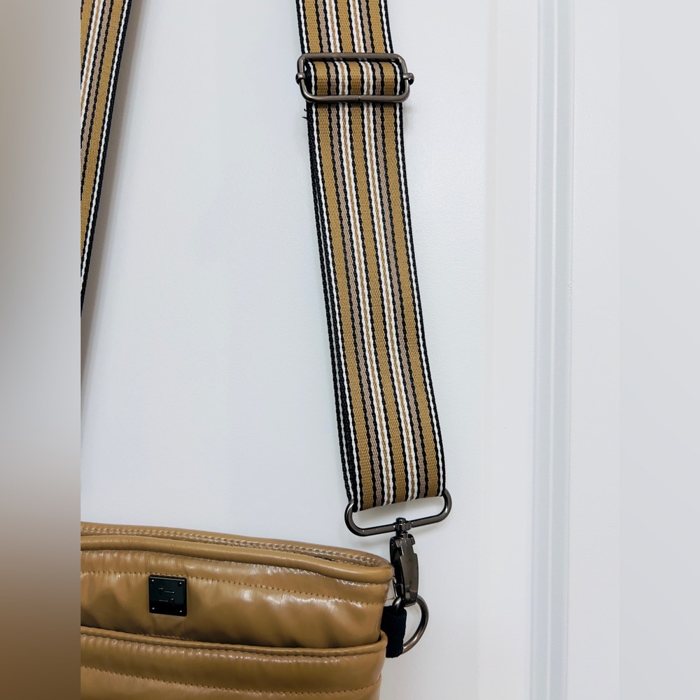 THINK ROYLN Quilted Crossbody Bag in Mustard Yellow with Striped Strap - Picture 8 of 10